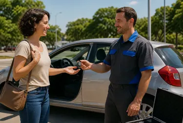 Chaveiro abrindo a porta de um carro com ferramentas específicas.