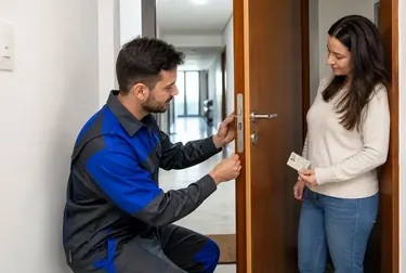 Profissional chaveiro abrindo uma porta com ferramentas especializadas.